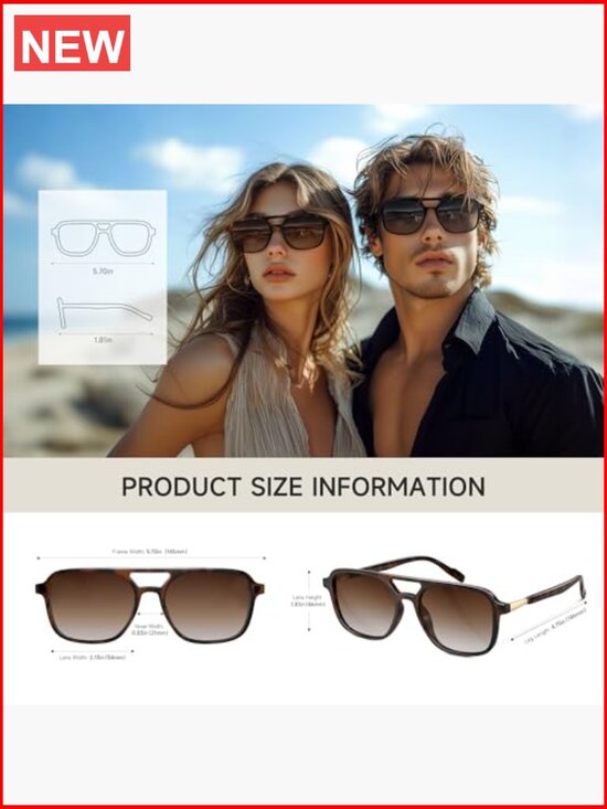 Retro Aviator Sunglasses Rectangle Polarized UV Protection Women Men